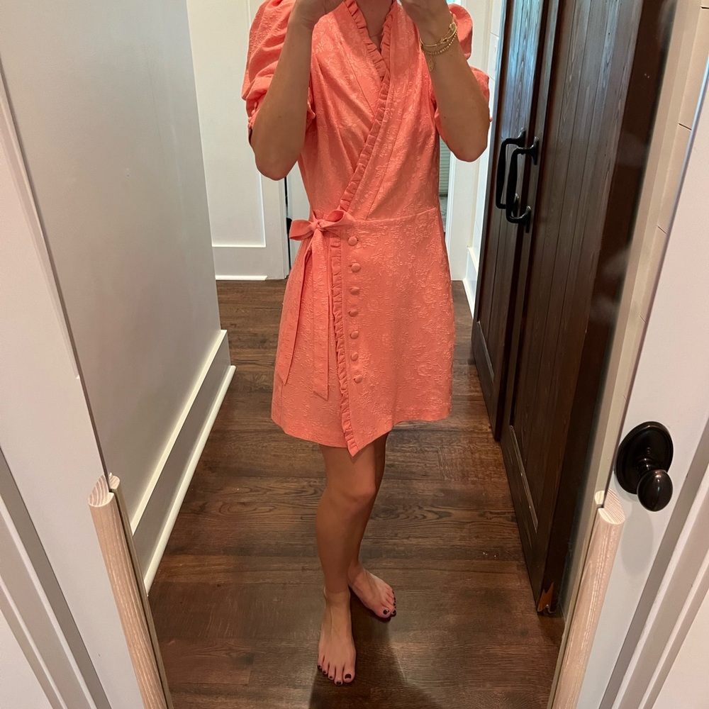 Elegant Coral Wrap Dress